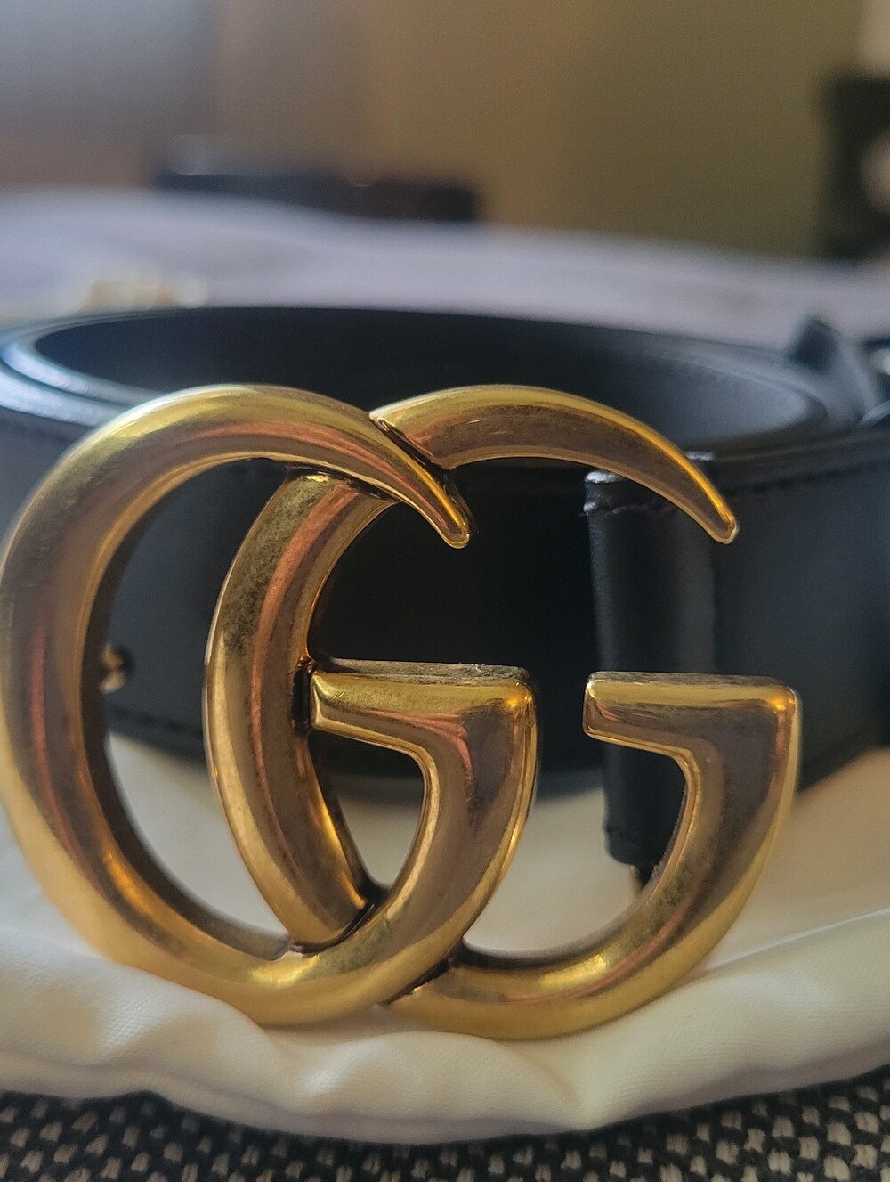 Gucci Black Leather Belt with Gold Double G Buckle